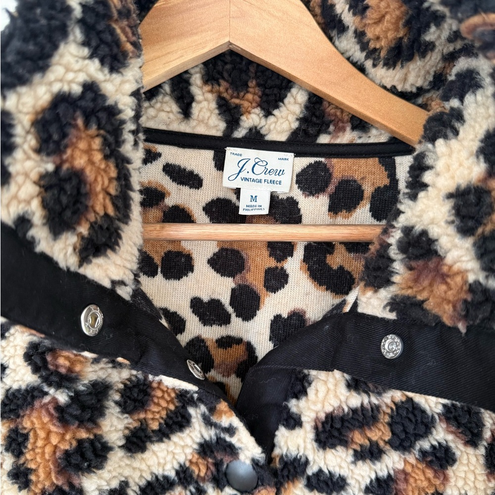 J. Crew Vintage Fleece Leopard Sherpa Jacket in Brown, Black & Cream - Picture 2 of 4